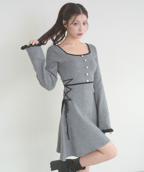 Ambre Neige(アンブルネージュ)の「side lace up flare mini knit dress / サイドレースアップフレアミニニットワンピース(ワンピース・レディース・チャコールグレー/ブラック・FREE)」の21枚目の写真