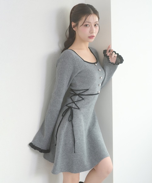 Ambre Neige(アンブルネージュ)の「side lace up flare mini knit dress / サイドレースアップフレアミニニットワンピース(ワンピース・レディース・チャコールグレー/ブラック・FREE)」の22枚目の写真