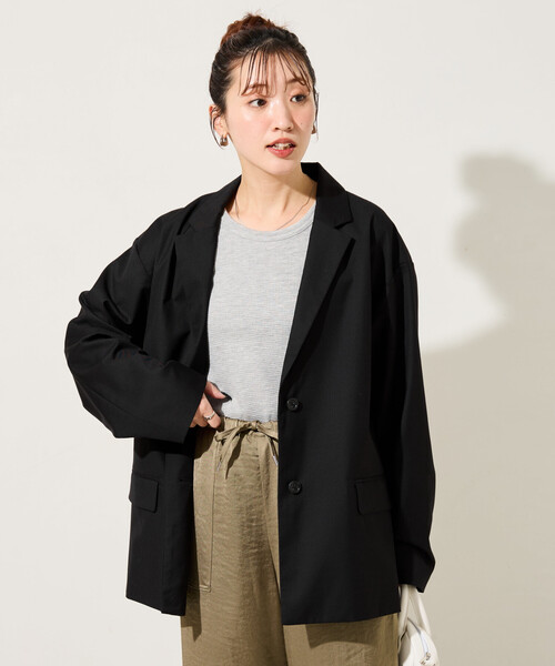 FREAK'S STORE（フリークスストア）の「限定展開　TR シングルジャケット (セットアップ対応)（テーラードジャケット・レディース・ブラック/ネイビー/ベージュ/グレー/ナチュラル・ﾌﾘ-）」の2枚目の写真