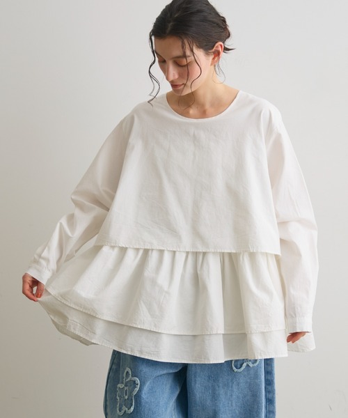 Crisp（クリスプ）の「レイヤードギャザーブラウス（シャツ/ブラウス・レディース・ホワイト/ブラック・FREE）」の4枚目の写真