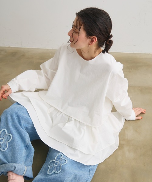 Crisp（クリスプ）の「レイヤードギャザーブラウス（シャツ/ブラウス・レディース・ホワイト/ブラック・FREE）」の9枚目の写真