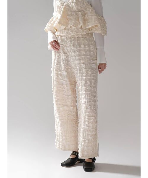 :ETHROF（イーサオブ）の「JACQUARD WIDE LINE PANTS（その他パンツ・レディース・ホワイト/ブラック・MEDIUM）」の4枚目の写真