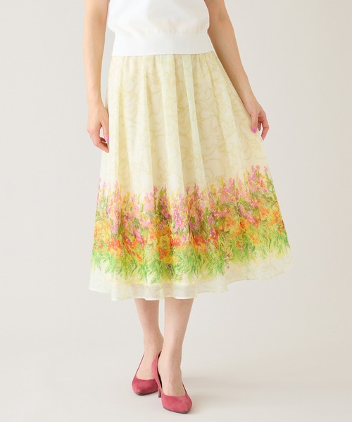Rose Tiara(ローズティアラ)の「【セットアップ対応】フラワーガーデンオーガンジースカート(スカート・レディース・ネイビー/イエロー・38/42/46)」の3枚目の写真