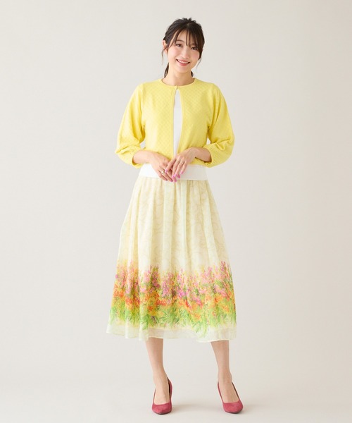 Rose Tiara(ローズティアラ)の「【セットアップ対応】フラワーガーデンオーガンジースカート(スカート・レディース・ネイビー/イエロー・38/42/46)」の6枚目の写真