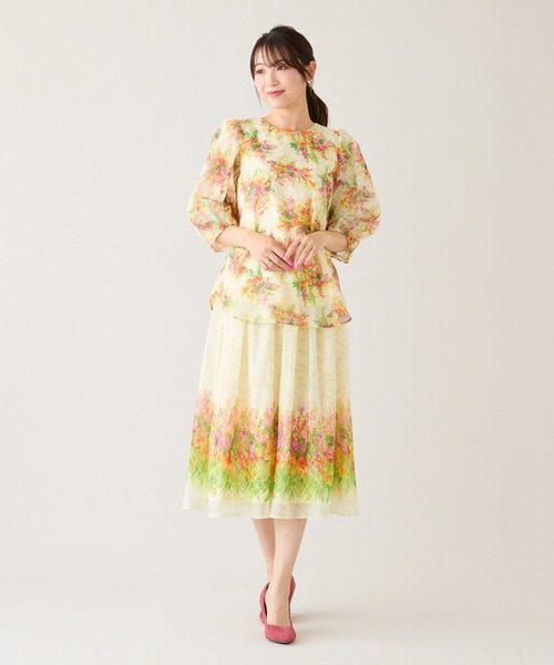 Rose Tiara(ローズティアラ)の「【セットアップ対応】フラワーガーデンオーガンジースカート(スカート・レディース・ネイビー/イエロー・38/42/46)」の10枚目の写真