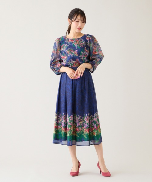 Rose Tiara(ローズティアラ)の「【セットアップ対応】フラワーガーデンオーガンジースカート(スカート・レディース・ネイビー/イエロー・38/42/46)」の13枚目の写真