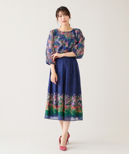 Rose Tiara(ローズティアラ)の「【セットアップ対応】フラワーガーデンオーガンジースカート(スカート・レディース・ネイビー/イエロー・38/42/46)」の16枚目の写真