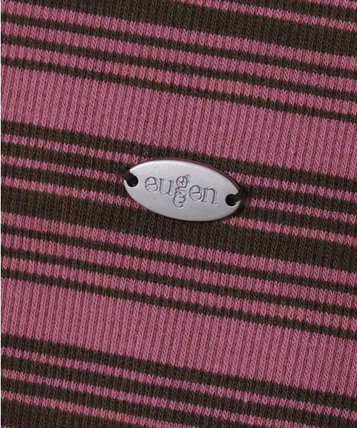 EUGGEN(ユジェン)の「ボタンフード付きストライプロングスリーブTシャツ_ピンク&ブラウン(パーカー・レディース・その他・SMALL/MEDIUM)」の5枚目の写真
