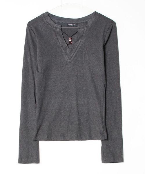 FUNdaysion(ファンデイション)の「Vネックコードデザイントップス(シャツ/ブラウス・レディース・ダークグレー・M)」の15枚目の写真