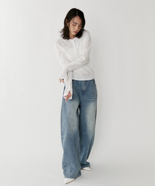 VION(ヴィオン)の「Stripe Wide Denim Pants / ストライプワイドデニムパンツ(デニムパンツ・レディース・ブラック/ブルー・S/M)」の14枚目の写真