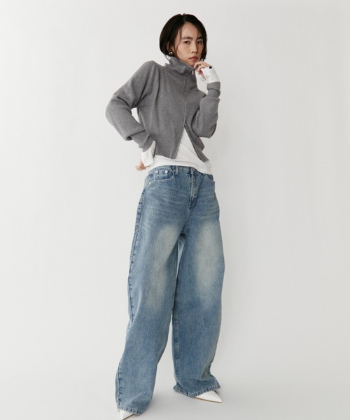 VION(ヴィオン)の「Stripe Wide Denim Pants / ストライプワイドデニムパンツ(デニムパンツ・レディース・ブラック/ブルー・S/M)」の7枚目の写真