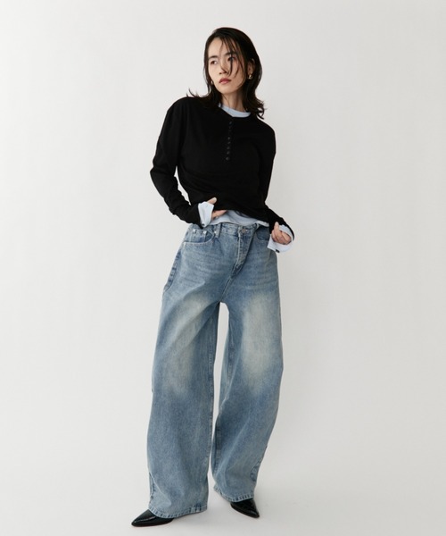 VION(ヴィオン)の「Stripe Wide Denim Pants / ストライプワイドデニムパンツ(デニムパンツ・レディース・ブラック/ブルー・S/M)」の11枚目の写真
