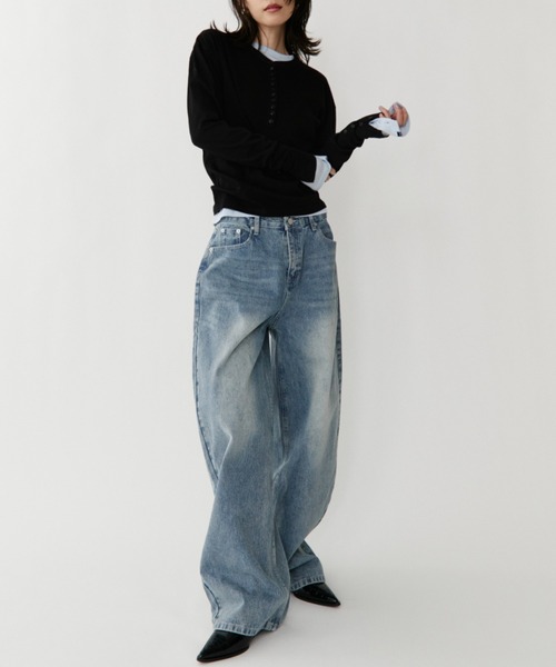 VION(ヴィオン)の「Stripe Wide Denim Pants / ストライプワイドデニムパンツ(デニムパンツ・レディース・ブラック/ブルー・S/M)」の12枚目の写真