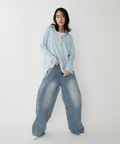 VION(ヴィオン)の「Stripe Wide Denim Pants / ストライプワイドデニムパンツ(デニムパンツ・レディース・ブラック/ブルー・S/M)」の9枚目の写真
