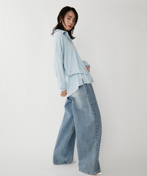 VION(ヴィオン)の「Stripe Wide Denim Pants / ストライプワイドデニムパンツ(デニムパンツ・レディース・ブラック/ブルー・S/M)」の10枚目の写真
