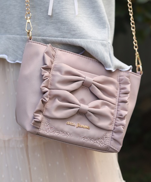 axes femme(アクシーズファム)の「撥水ナイロンリボンショルダー(ショルダーバッグ・レディース・ピンク/キナリ/ブラック・FREE)」の3枚目の写真