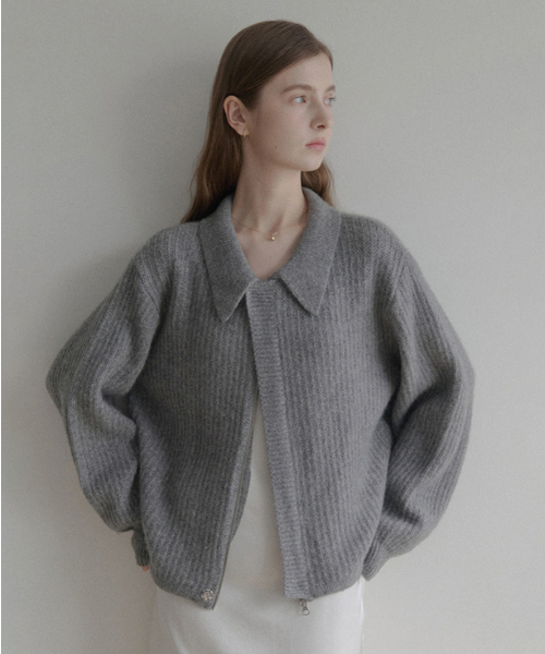 LENAV(ルナブ)の「エシー カシミヤカラー ニットジップアップ (グレー)(カーディガン/ボレロ・レディース・その他・MEDIUM/LARGE)」の1枚目の写真