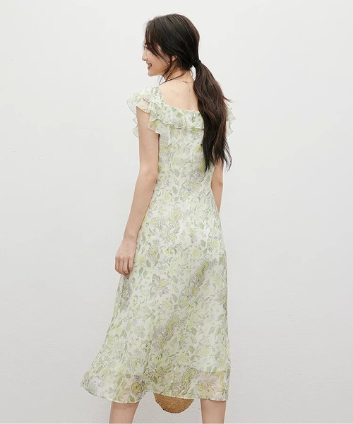 LUCPY(ラクピー)の「フラワーフリルVネックワンピース(ワンピース・レディース・グリーン・X-LARGE/LARGE/MEDIUM/SMALL)」の4枚目の写真