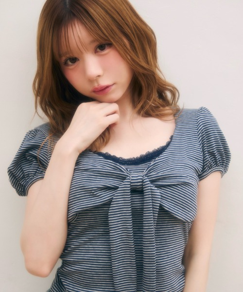 Chesty ボーダー  リボン トップス Chesty｜チェスティー（レディース）のトップス（ボーダー柄）通販
