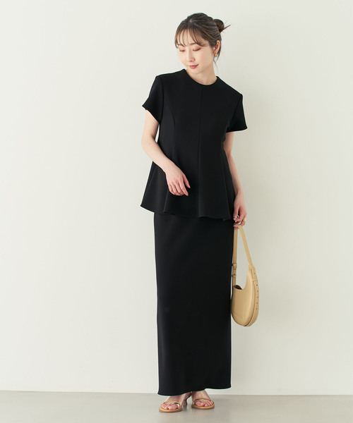 Noble(ノーブル)の「《追加・セットアップ対応》コンフォートジャージーライクペプラムブラウス(シャツ/ブラウス・レディース・ブルー系その他/ブラック/ホワイト系その他・FREE)」の4枚目の写真