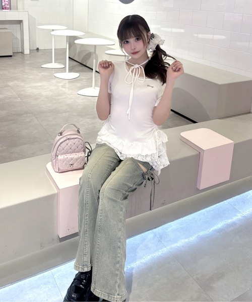one way(ワンウェイ)の「チョーカーペプラムトップス(Tシャツ/カットソー・レディース・サックスブルー/グレー/ブラック系その他/ホワイト系その他/ホワイト/ピンク・FREE)」の12枚目の写真