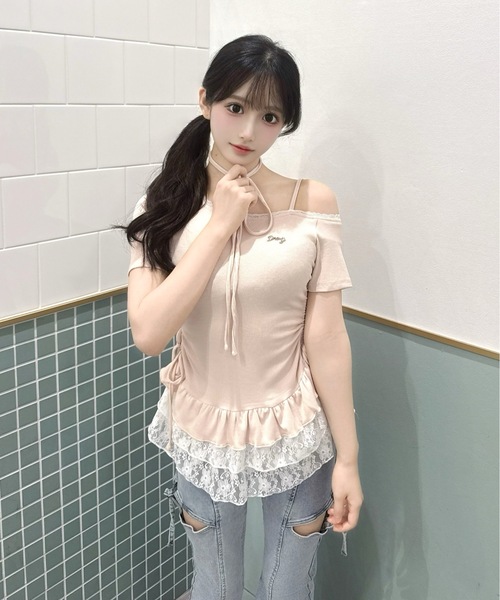 one way(ワンウェイ)の「チョーカーペプラムトップス(Tシャツ/カットソー・レディース・サックスブルー/グレー/ブラック系その他/ホワイト系その他/ホワイト/ピンク・FREE)」の8枚目の写真