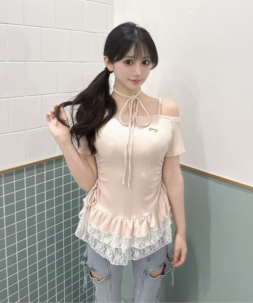 one way(ワンウェイ)の「チョーカーペプラムトップス(Tシャツ/カットソー・レディース・サックスブルー/グレー/ブラック系その他/ホワイト系その他/ホワイト/ピンク・FREE)」の7枚目の写真