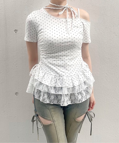one way(ワンウェイ)の「チョーカーペプラムトップス(Tシャツ/カットソー・レディース・サックスブルー/グレー/ブラック系その他/ホワイト系その他/ホワイト/ピンク・FREE)」の12枚目の写真