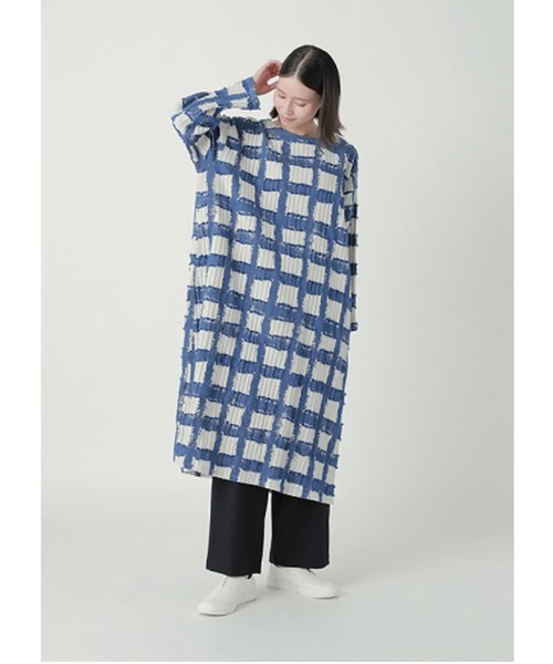 Plantation（プランテーション）の「BIZENチェックWAVE  / S（ワンピース・レディース・ネイビー/ライトグレー/ブルー・M size/L size）」の4枚目の写真