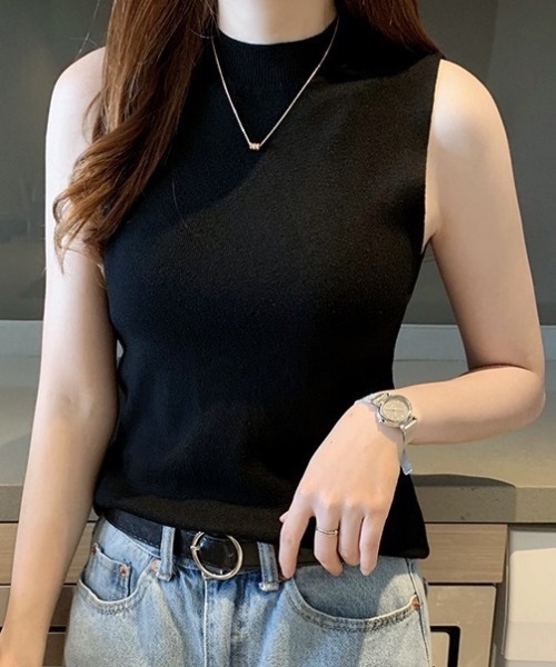 Teem Store(チームストア)の「ベーシックノースリーブ クルーネック 夏ニット(Tシャツ/カットソー・レディース・アイボリー/ワイン/グレー/ブラック・F)」の3枚目の写真