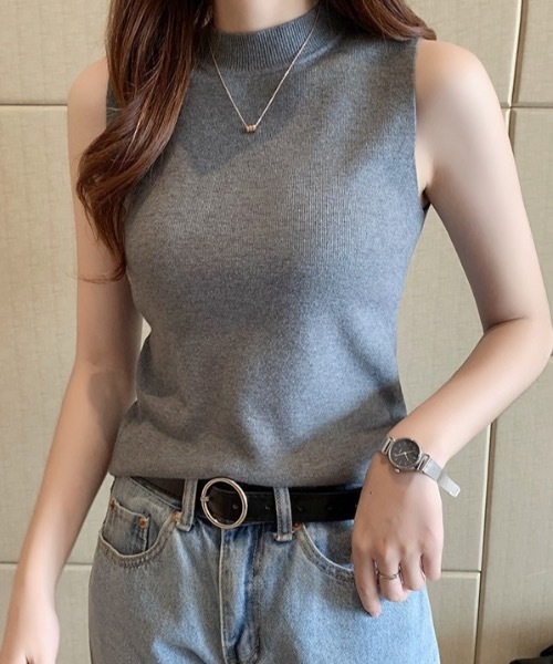 Teem Store(チームストア)の「ベーシックノースリーブ クルーネック 夏ニット(Tシャツ/カットソー・レディース・アイボリー/ワイン/グレー/ブラック/ホワイト・F)」の18枚目の写真