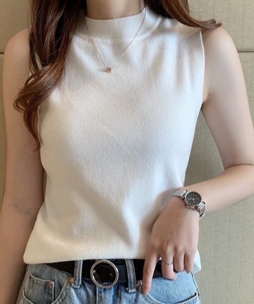 Teem Store(チームストア)の「ベーシックノースリーブ クルーネック 夏ニット(Tシャツ/カットソー・レディース・アイボリー/ワイン/グレー/ブラック/ホワイト・F)」の7枚目の写真