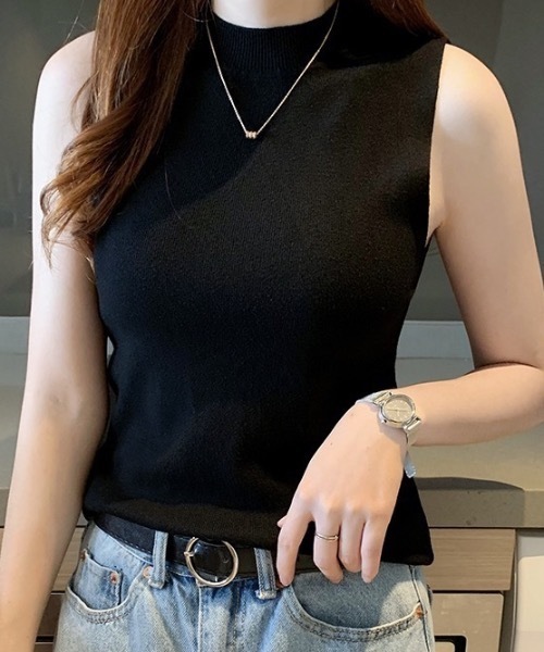 Teem Store(チームストア)の「ベーシックノースリーブ クルーネック 夏ニット(Tシャツ/カットソー・レディース・アイボリー/ワイン/グレー/ブラック/ホワイト・F)」の13枚目の写真