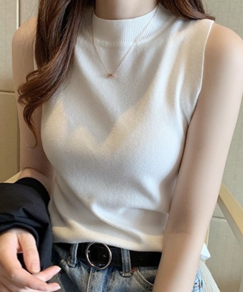 Teem Store(チームストア)の「ベーシックノースリーブ クルーネック 夏ニット(Tシャツ/カットソー・レディース・アイボリー/ワイン/グレー/ブラック/ホワイト・F)」の10枚目の写真