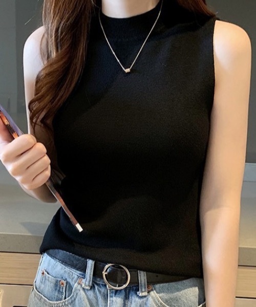 Teem Store(チームストア)の「ベーシックノースリーブ クルーネック 夏ニット(Tシャツ/カットソー・レディース・アイボリー/ワイン/グレー/ブラック/ホワイト・F)」の14枚目の写真
