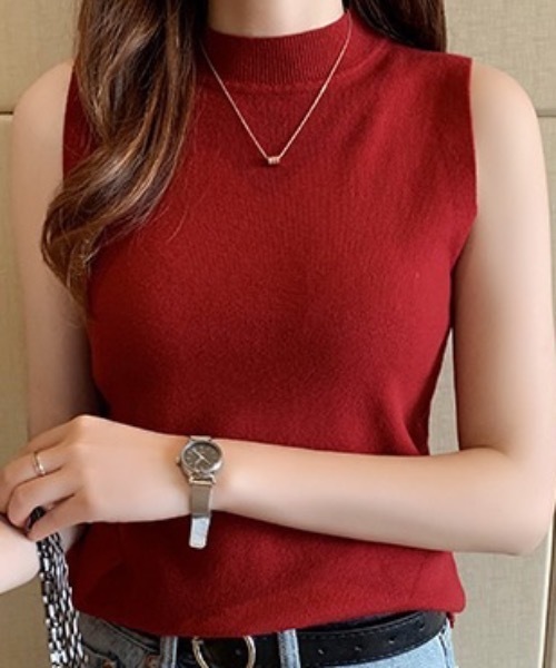 Teem Store(チームストア)の「ベーシックノースリーブ クルーネック 夏ニット(Tシャツ/カットソー・レディース・アイボリー/ワイン/グレー/ブラック/ホワイト・F)」の19枚目の写真