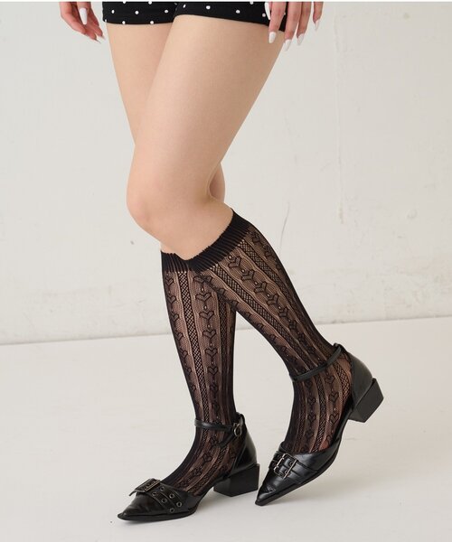 WHO'S WHO gallery(フーズフーギャラリー)の「レースハイソックス(ソックス/靴下・レディース・オフホワイト/ブラック・FREE)」の3枚目の写真