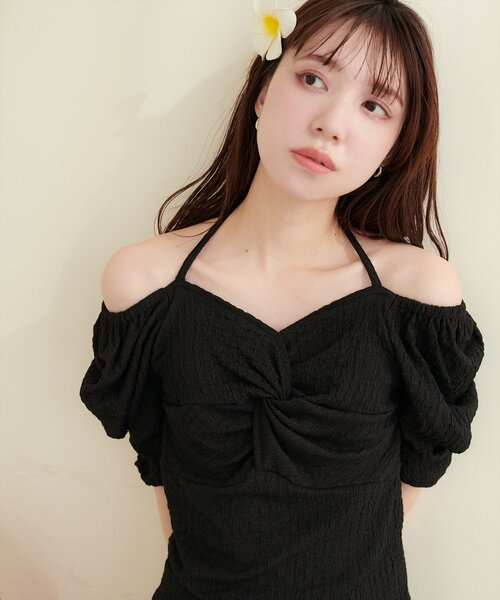 natural couture（ナチュラルクチュール）の「【水着】ねじりトップス＋ショーツSET（水着・レディース・ピンク/ブラック/ブルー/ラベンダー・FREE）」の5枚目の写真