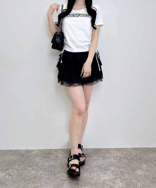 INGNI（イング）の「サイドギャザーリボンドット貼付ロゴTシャツ（Tシャツ/カットソー・レディース・オフホワイト/ブラック/ライトピンク・M）」の8枚目の写真