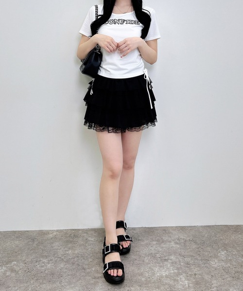 INGNI（イング）の「サイドギャザーリボンドット貼付ロゴTシャツ（Tシャツ/カットソー・レディース・オフホワイト/ブラック/ライトピンク・M）」の9枚目の写真