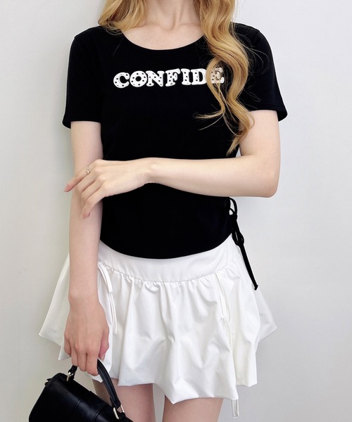 INGNI（イング）の「サイドギャザーリボンドット貼付ロゴTシャツ（Tシャツ/カットソー・レディース・オフホワイト/ブラック/ライトピンク・M）」の10枚目の写真
