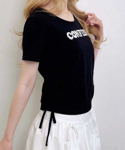 INGNI（イング）の「サイドギャザーリボンドット貼付ロゴTシャツ（Tシャツ/カットソー・レディース・オフホワイト/ブラック/ライトピンク・M）」の12枚目の写真