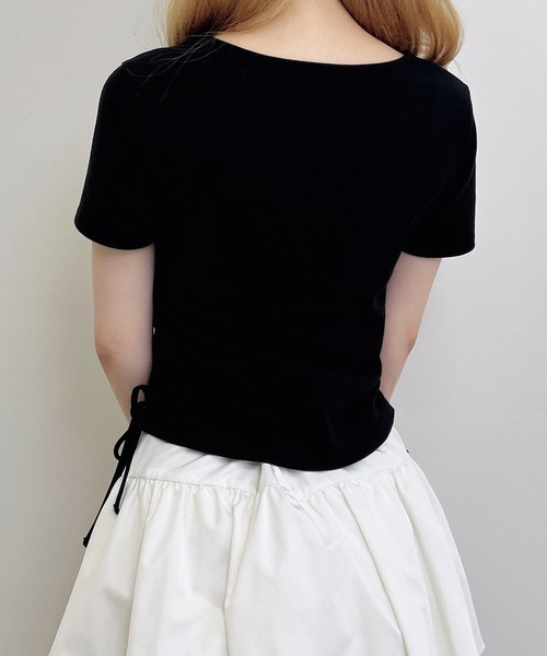 INGNI（イング）の「サイドギャザーリボンドット貼付ロゴTシャツ（Tシャツ/カットソー・レディース・オフホワイト/ブラック/ライトピンク・M）」の13枚目の写真