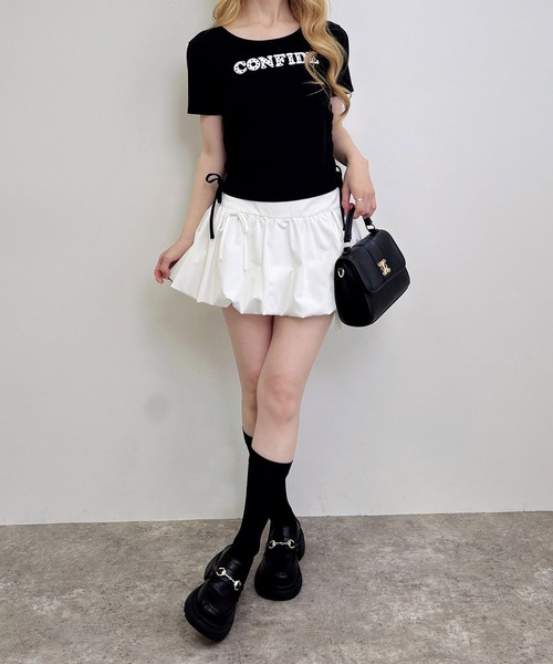 INGNI（イング）の「サイドギャザーリボンドット貼付ロゴTシャツ（Tシャツ/カットソー・レディース・オフホワイト/ブラック/ライトピンク・M）」の14枚目の写真