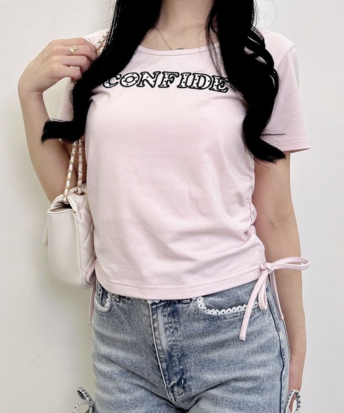 INGNI（イング）の「サイドギャザーリボンドット貼付ロゴTシャツ（Tシャツ/カットソー・レディース・オフホワイト/ブラック/ライトピンク・M）」の17枚目の写真