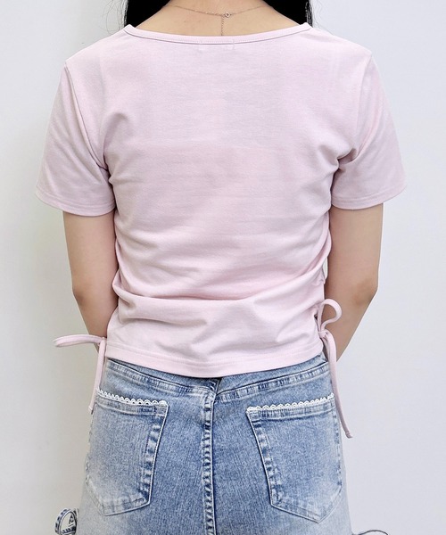 INGNI（イング）の「サイドギャザーリボンドット貼付ロゴTシャツ（Tシャツ/カットソー・レディース・オフホワイト/ブラック/ライトピンク・M）」の19枚目の写真