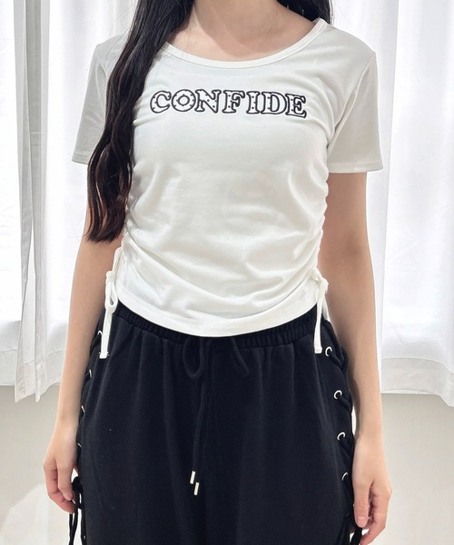 INGNI（イング）の「サイドギャザーリボンドット貼付ロゴTシャツ（Tシャツ/カットソー・レディース・オフホワイト/ブラック/ライトピンク・M）」の22枚目の写真