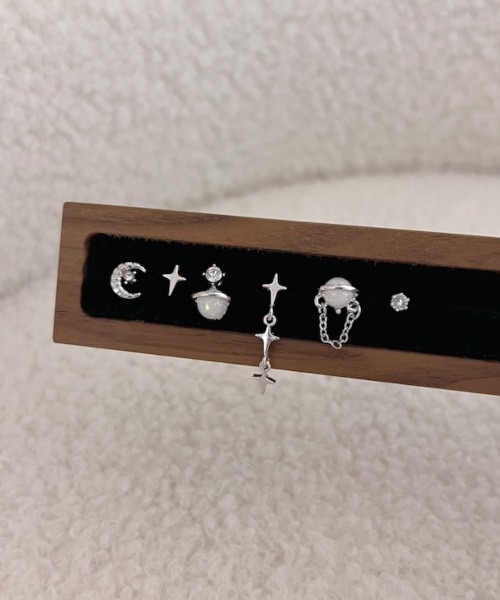 tunee（チュニー）の「【MASHIRO】スターダストドロップ＆プラネットモチーフピアス6点セット（MA/EK359)（ピアス（両耳用）・レディース・シルバー・FREE）」の2枚目の写真