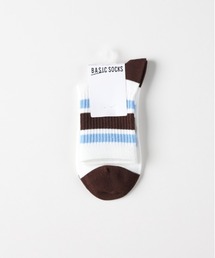 【BASIC SOCKS】ラインソックス (クルー丈 / リブ編み / バイカラー / スポーティ / プレッピー)