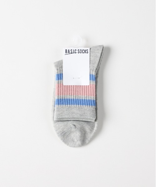 Right-on(ライトオン)の「【BASIC SOCKS】ラインソックス (クルー丈 / リブ編み / バイカラー / スポーティ / プレッピー)(ソックス/靴下・レディース・グリーン/ブラウン/ターコイズブルー/ピンク/ライム・フリー)」の5枚目の写真